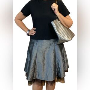 Metallic gray A-line skirt with ruffles EUC MEDIUM